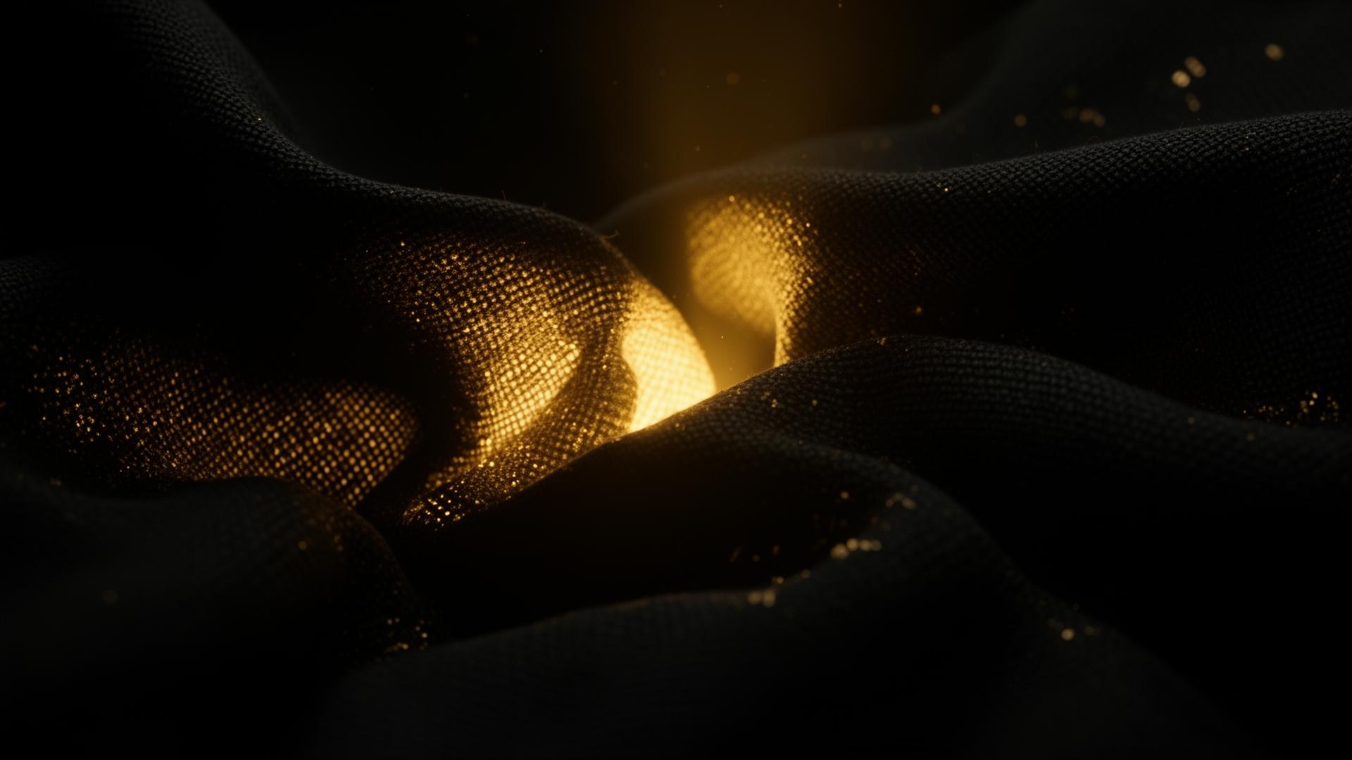 Gold light breaking through dark fabric